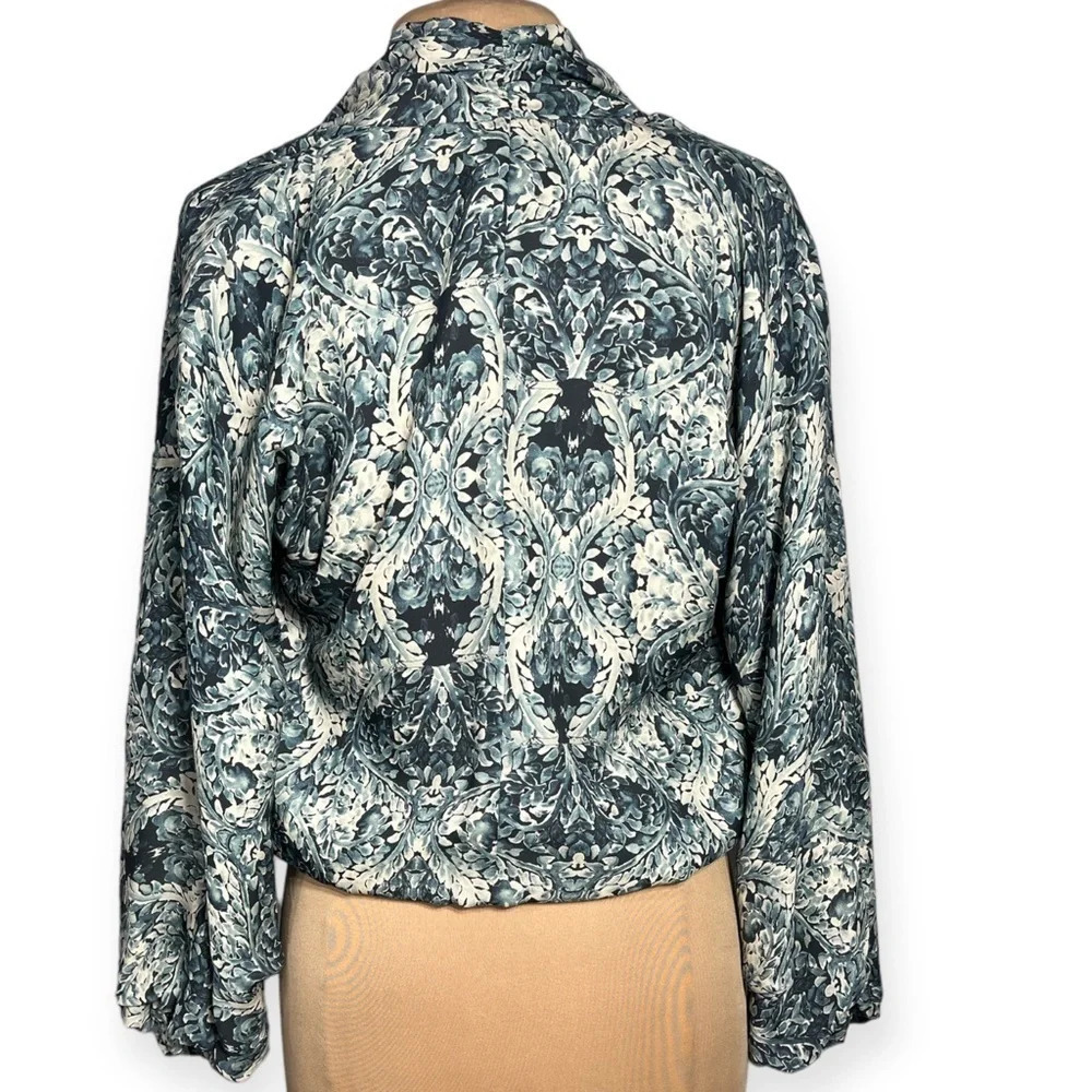 Haute Hippie Silk Faux Wrap Blouse Tapestry Floral Blouson V-Neck Top XS NWT - Picture 5 of 9